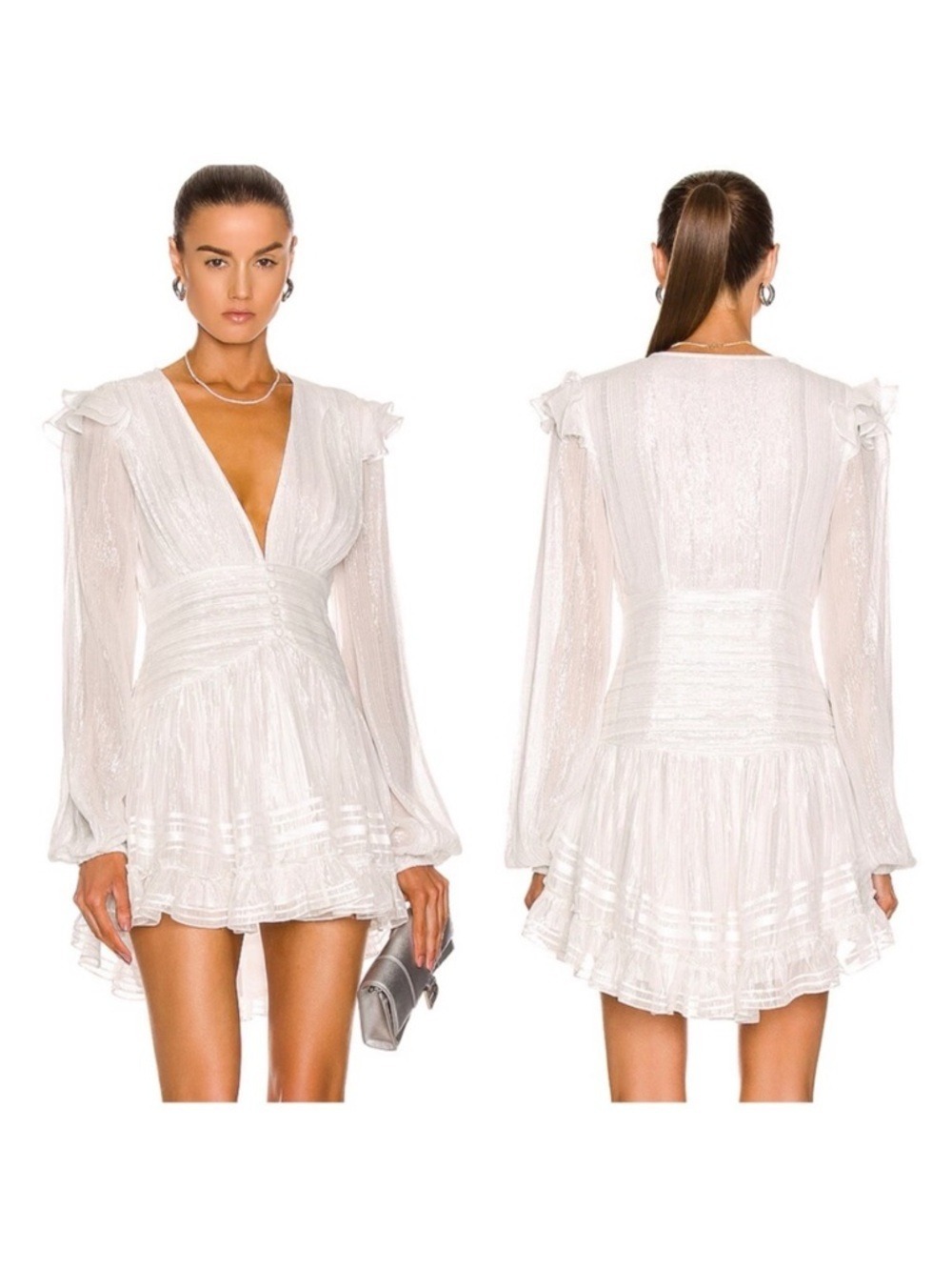 Rococo Sand V-Neck Ruffle True Short Dress in White